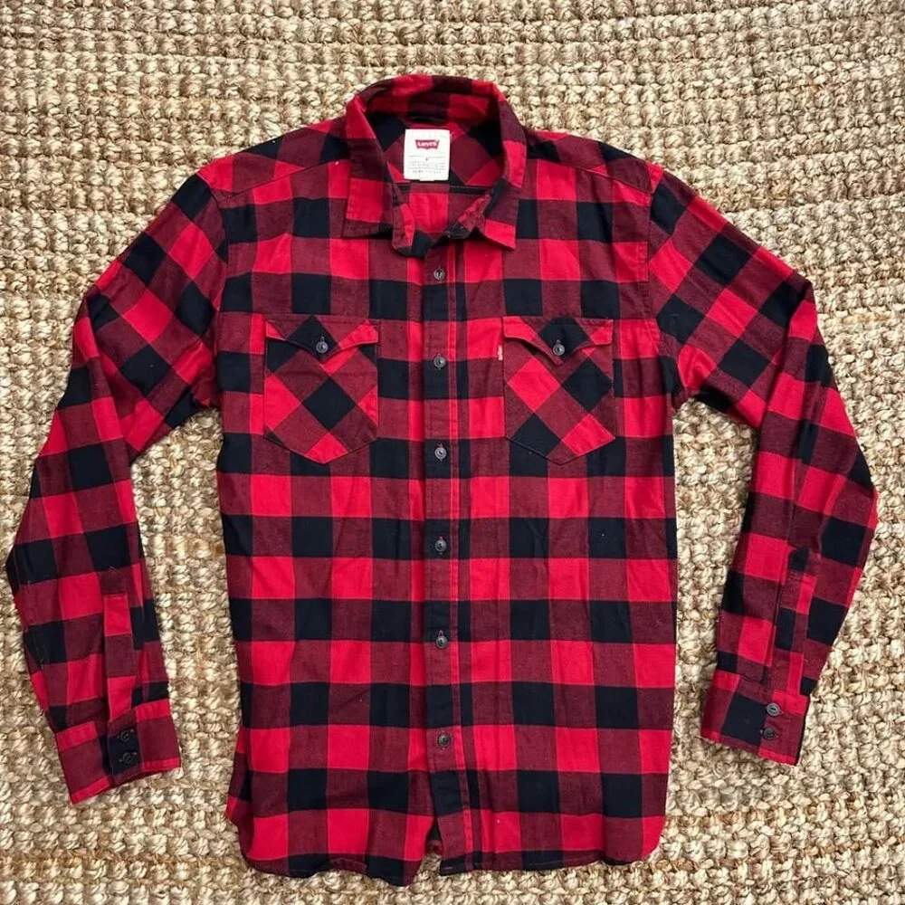 Levi's Buffalo Plaid Flannel Shirt (Medium) Black Red